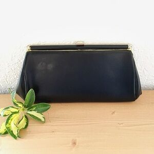 Vintage Black Classic Clutch w Brass Snap Hardware​